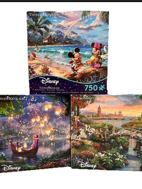 Disney Thomas Kinkade Puzzle Bundle Lot of 3 Tangled Mickey Dalmatians